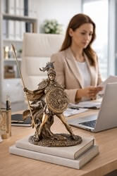 Athene statuette med detalje af skjold og hård tekstur